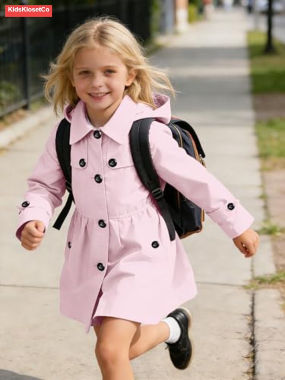 Girls Waterproof Trench Coat Hooded Rain Jacket Long Sleeve - Picture 2 of 6
